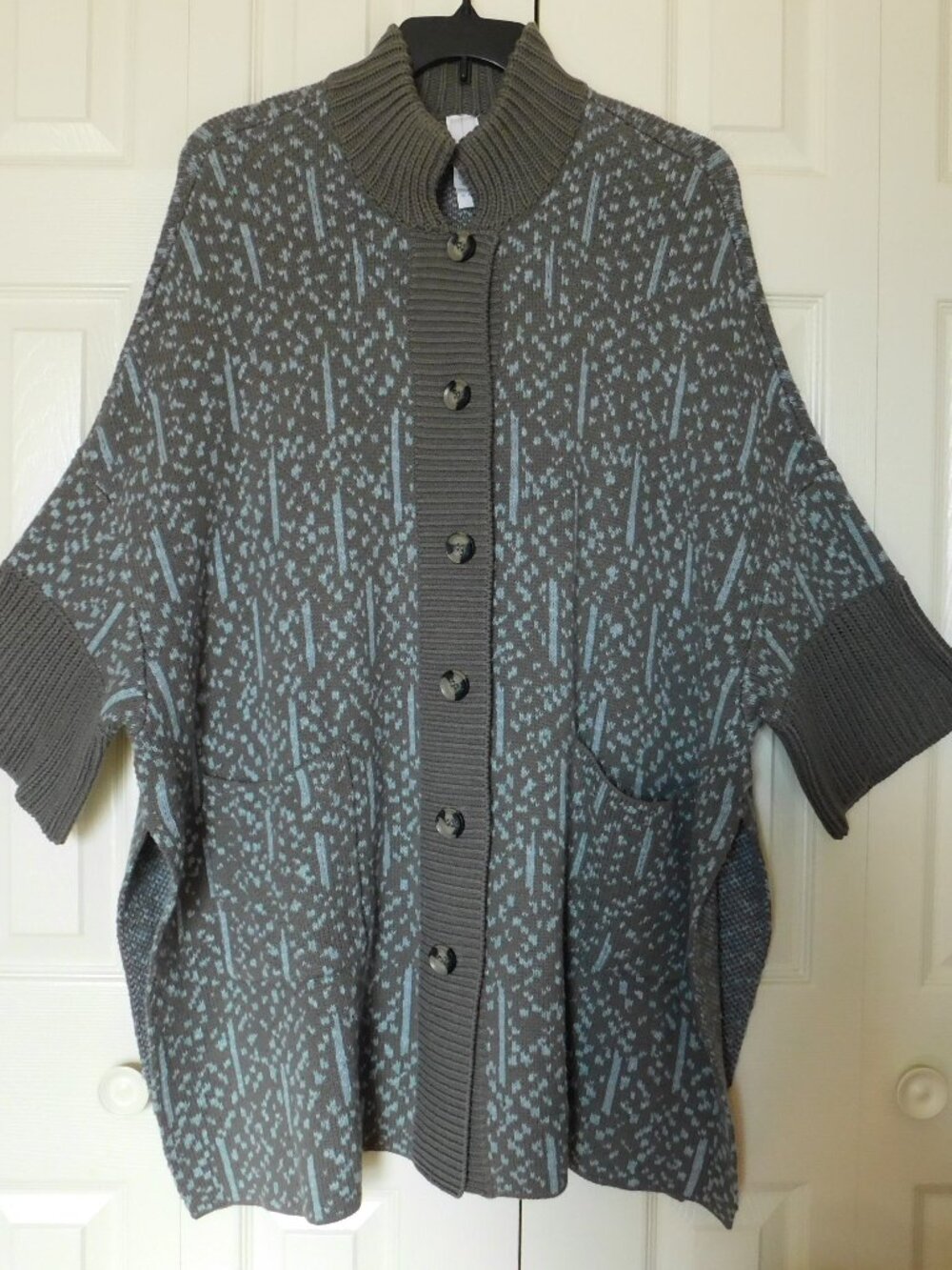 MARLA WYNNE Womens Heavy Cardigan Sweater Coat Gray Blue Oversized Cozy Large